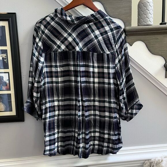 Catherines Rayon Plaid Studded Button Down Shirt sz 1X - Picture 4 of 5